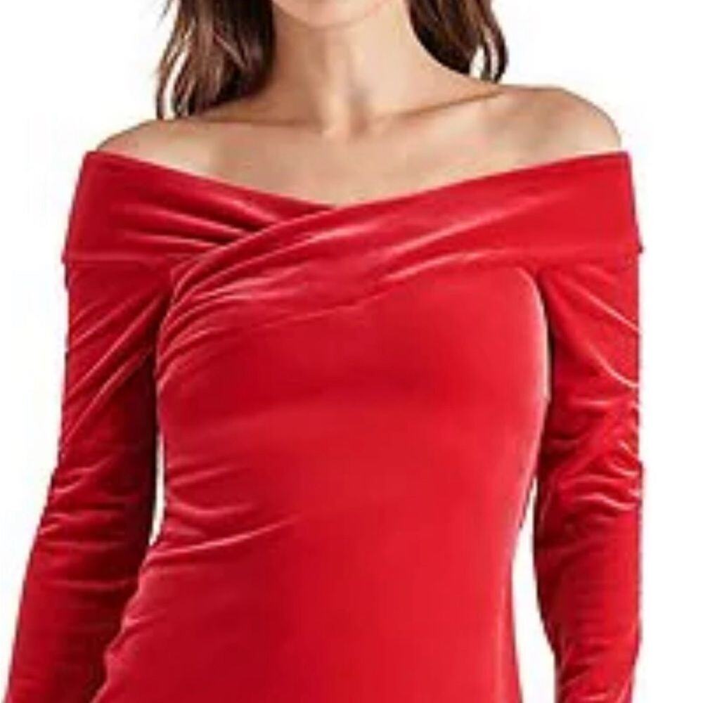 Steve Madden Alaura Velvet Off-The-Shoulder Long Slv Mini Red Dress Size S